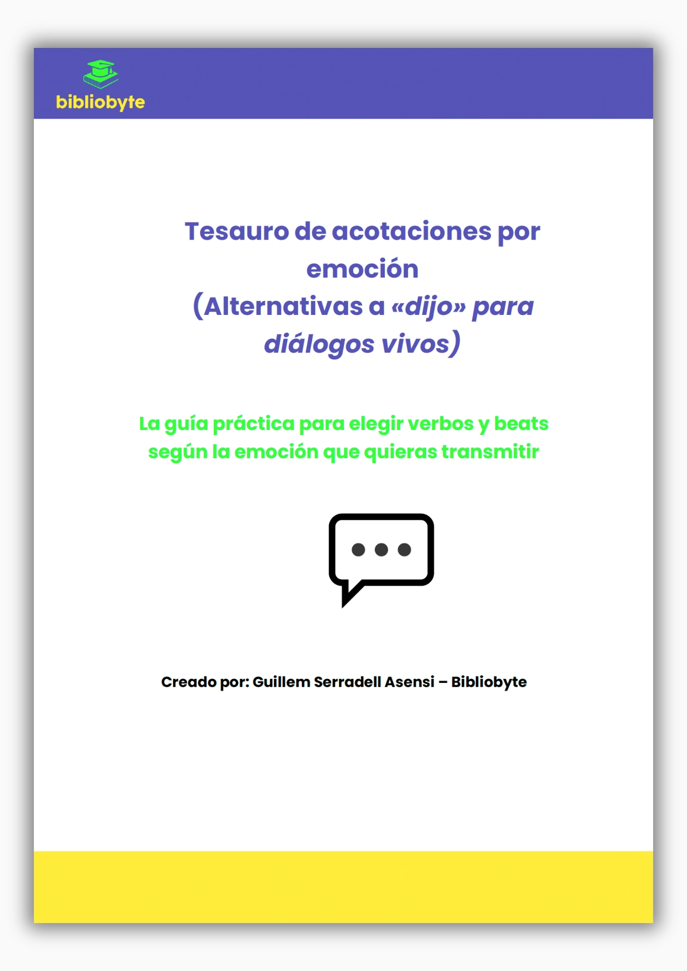 Portada del PDF “Tesauro de acotaciones por emoción”, recurso gratuito de Bibliobyte